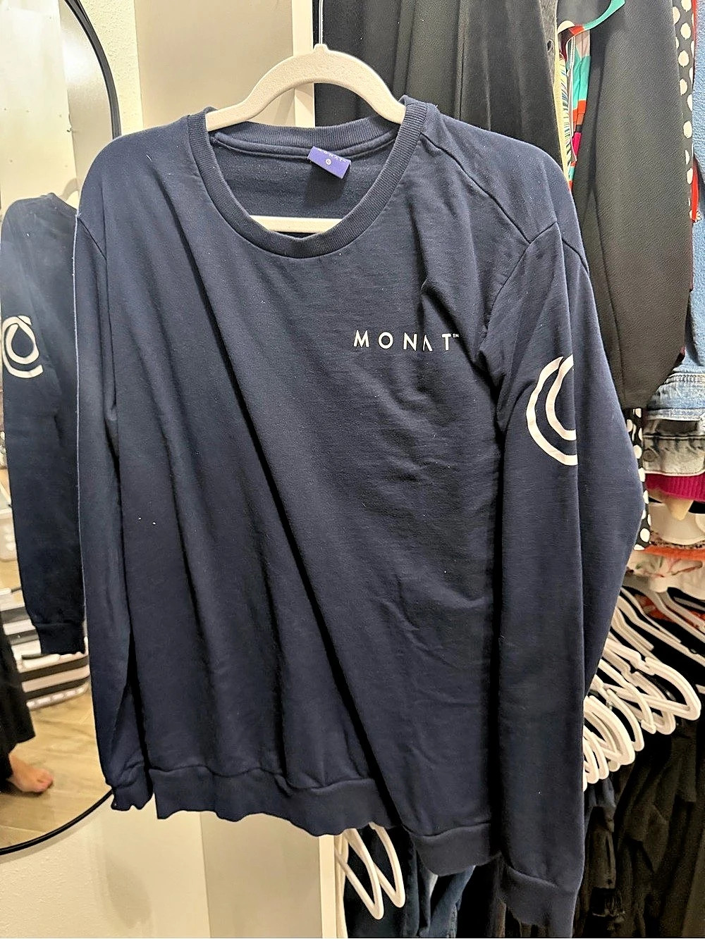 Monat Long Sleeve Logo Tee in Blue Size Medium Like New